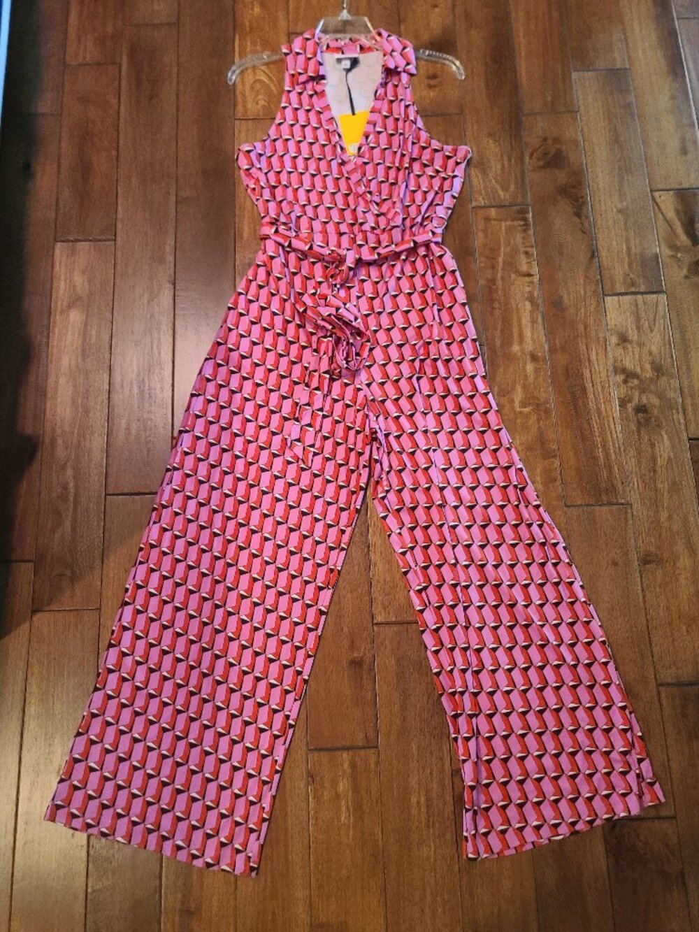 NWT DVF for Target Women's Sz XL Jumpsuit Pink Geometric Belted Wrap Sleeveless